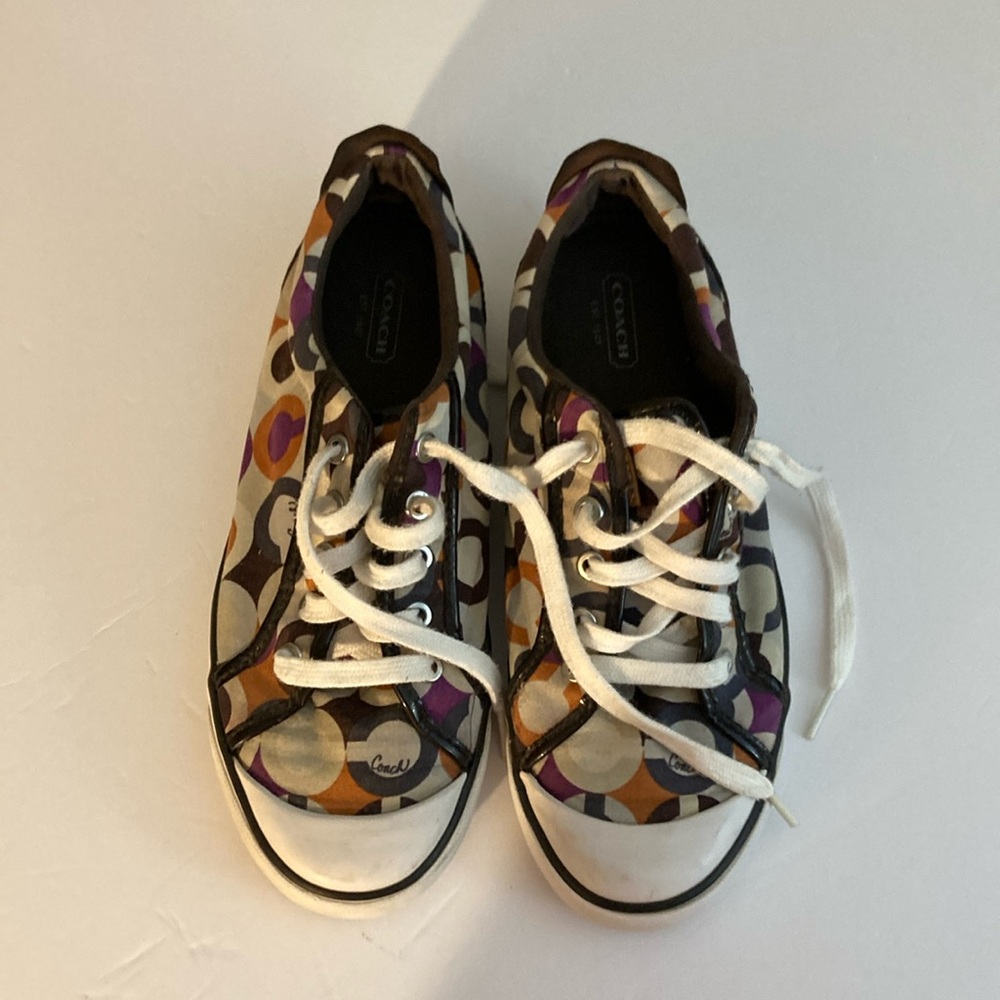 Coach Multicolor Signature Print Canvas Sneakers - Purple, Orange, Cream, Brown